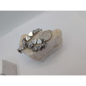 Brighton Silver Tone Heart Link Charm Bracelet Lobster Claw Closure 7-7.5" Adj